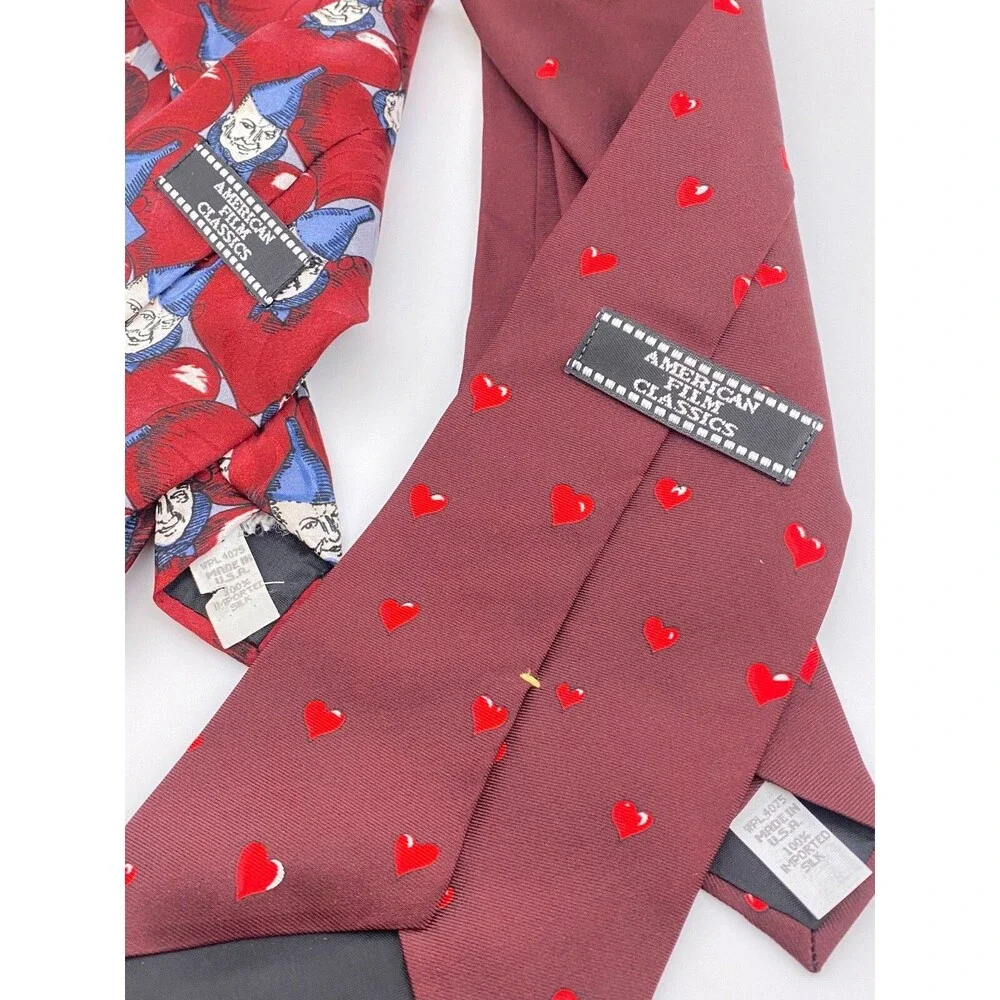 American Film Classics Set of 2 Wizard of Oz Neck Ties 100% Silk Tin Man Hearts
